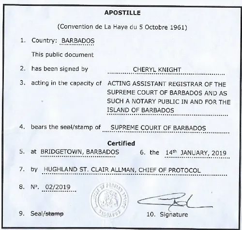 Apostille dal Barbados
