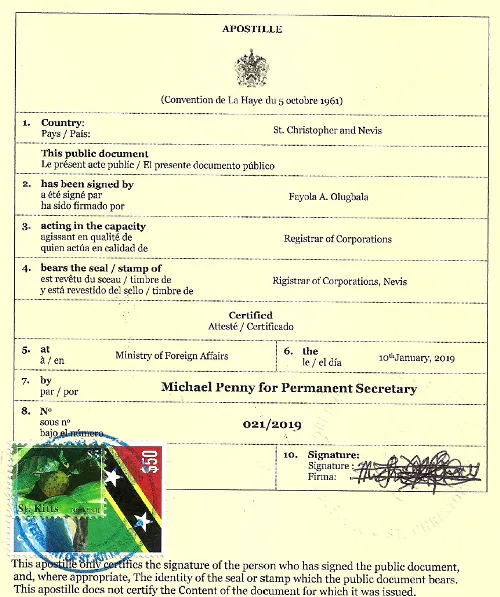 Apostille da St. Kitts e Nevis