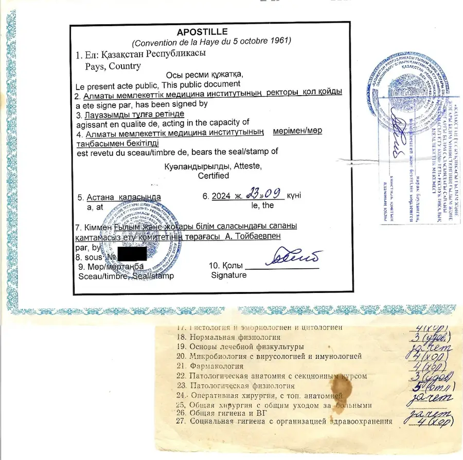 Apostille su documenti scolastici dal Kazakistan